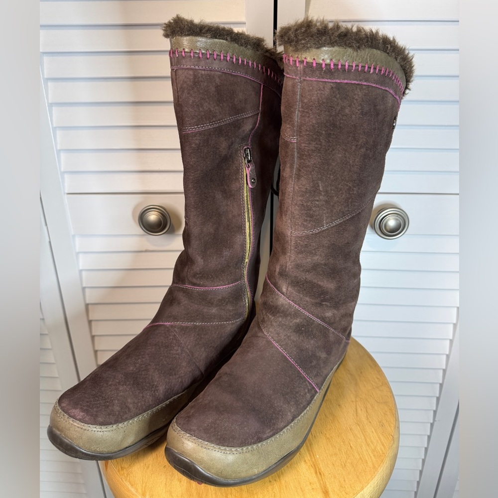 The North Face Janey Primaloft Boots Side Zip Lace Up Brown Pink Womens Size 8.5